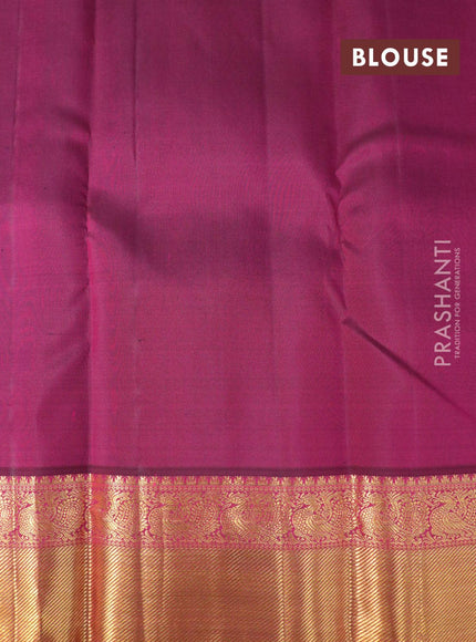 Pure kanjivaram silk saree teal blue shade and dark magenta with paisley zari woven buttas and rich annam zari woven border butta style