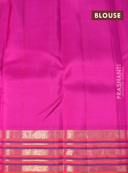 Pure kanjivaram silk saree mango yellow and purple with paisley zari woven buttas and rich annam & rudhraksha zari woven korvai border butta style