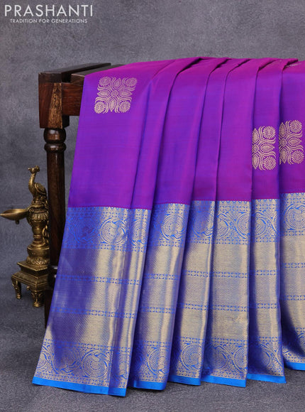 Pure kanjivaram silk saree purple and cs blue with zari woven buttas and long floral zari woven border butta style