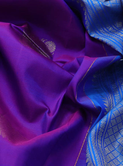 Pure kanjivaram silk saree purple and cs blue with zari woven buttas and long floral zari woven border butta style