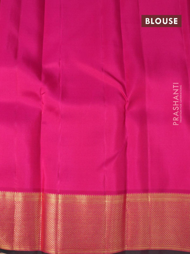 Pure kanjivaram silk saree teal green and pink with plain body and rich zari woven border plain body