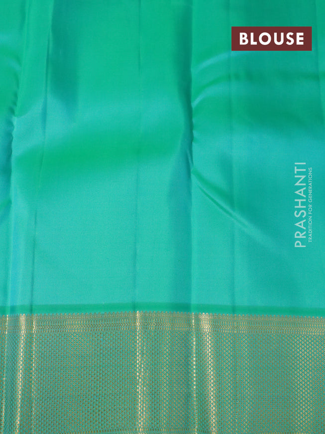 Pure kanjivaram silk saree pink and teal green with plain body and rich zari woven border plain body
