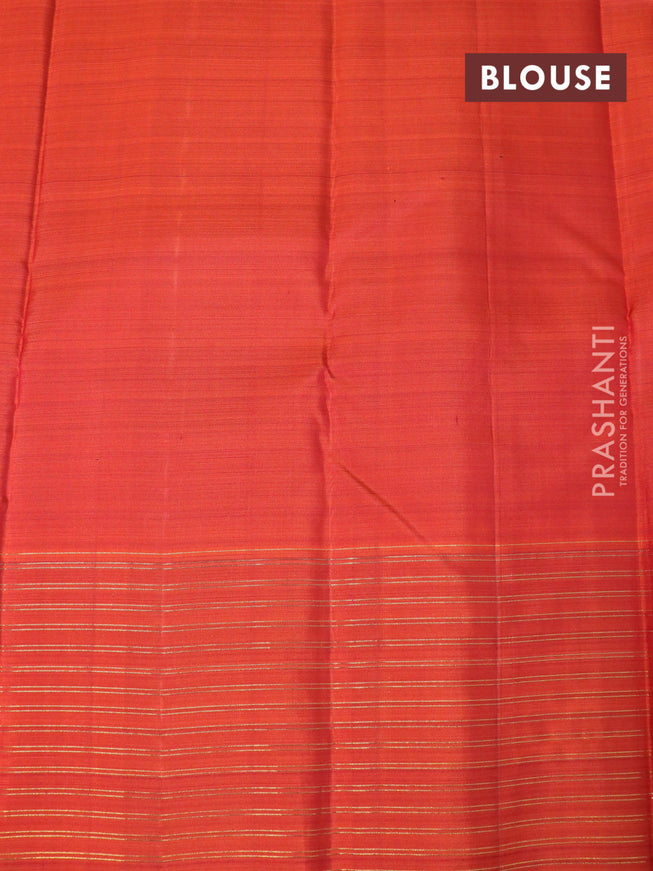 Pure kanjivaram silk saree maroon and orange with zari woven buttas and rich zari woven checked border butta style