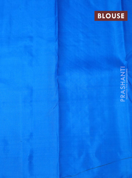 Pure kanjivaram silk saree dual shade of bluish yellow and blue with half & half style and long zari woven border half & half style