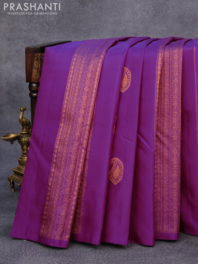 Pure kanjivaram silk saree purple with zari weaves & buttas in borderless style borderless style