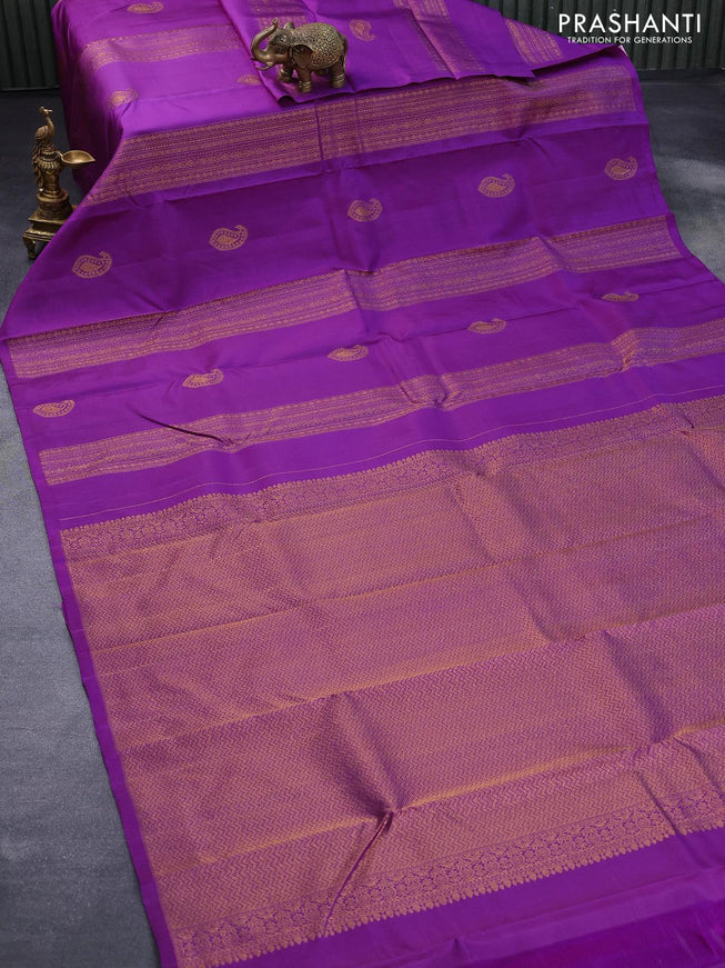 Pure kanjivaram silk saree purple with zari weaves & buttas in borderless style borderless style