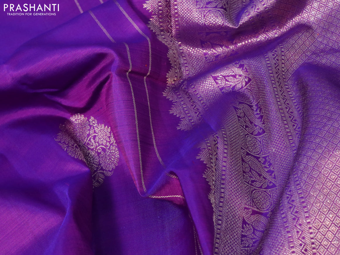 Pure kanjivaram silk saree purple with zari woven buttas in borderless style butta style