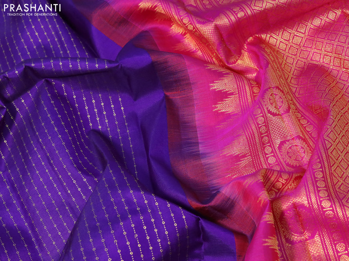 Pure kanjivaram silk saree violet and pink with allover zari weaves in borderless style borderless style