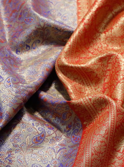 Tissue semi kanjivaram saree beige blue and red with allover brocade weaves and zari woven border