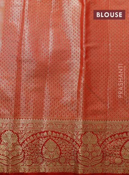 Tissue semi kanjivaram saree beige blue and red with allover brocade weaves and zari woven border