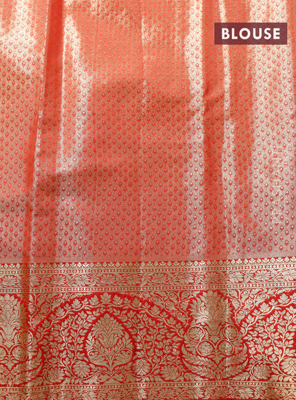 Tissue semi kanjivaram saree beige purple and red with allover brocade weaves and zari woven border