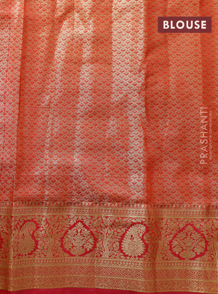 Tissue semi kanjivaram saree beige teal green and pink with allover brocade weaves and zari woven border