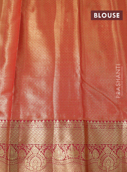 Tissue semi kanjivaram saree teal green and pink with allover brocade weaves and zari woven border