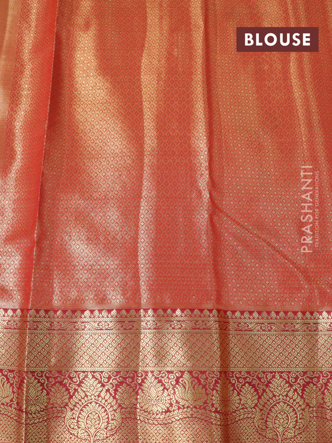 Tissue semi kanjivaram saree teal green and pink with allover brocade weaves and zari woven border