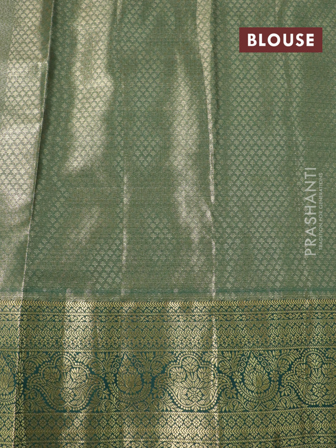 Tissue semi kanjivaram saree beige red and green with allover brocade weaves and zari woven border