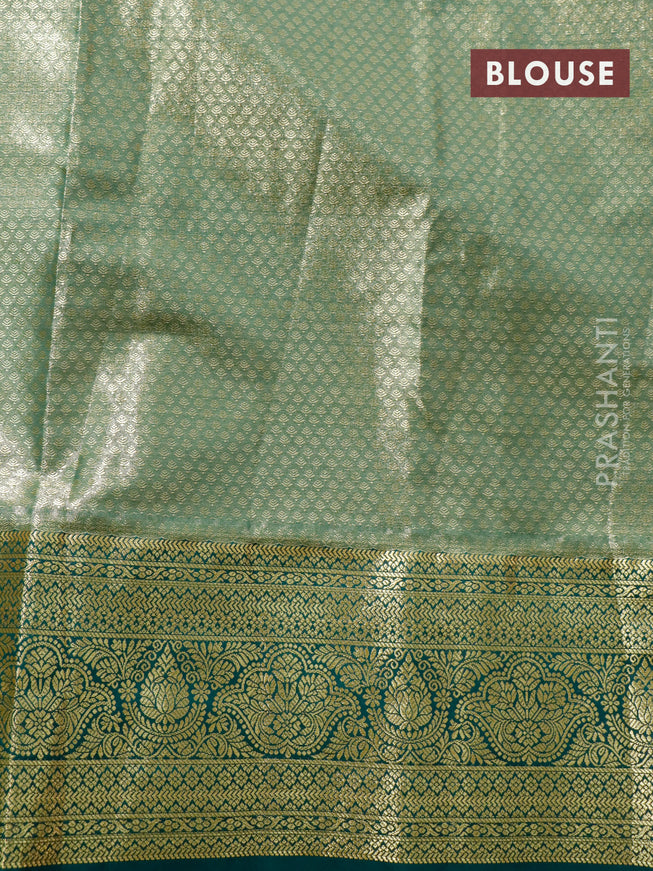 Tissue semi kanjivaram saree beige pink and green with allover brocade weaves and zari woven border