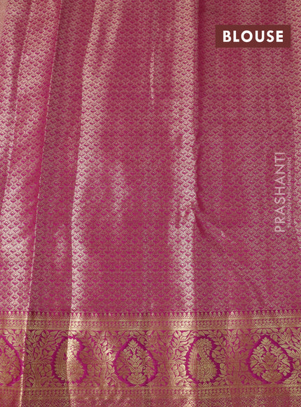 Tissue semi kanjivaram saree cream and magenta pink with allover brocade weaves and zari woven border