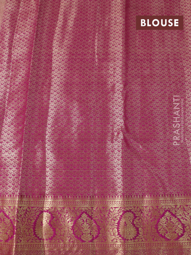 Tissue semi kanjivaram saree cream and magenta pink with allover brocade weaves and zari woven border