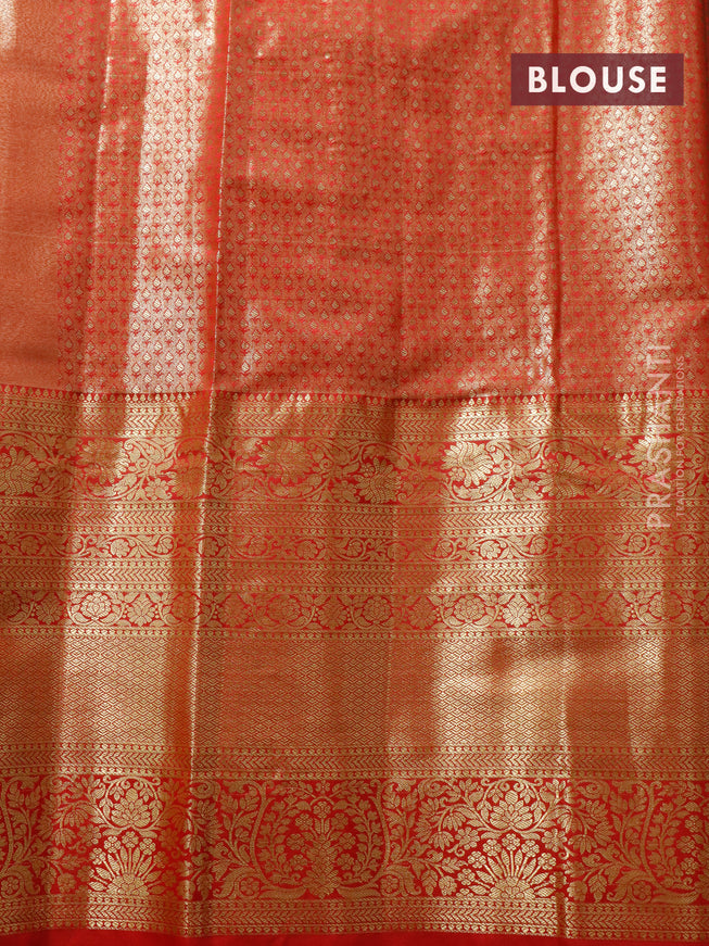 Tissue semi kanjivaram saree beige and red with allover brocade weaves and long zari woven border
