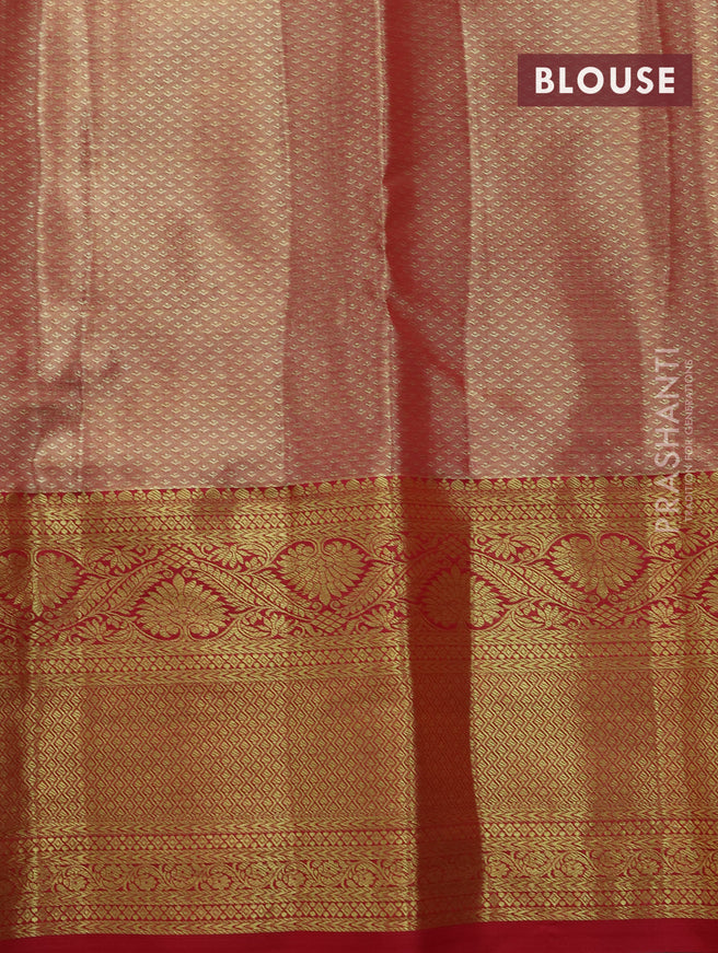 Tissue semi kanjivaram saree peach orange and pink with allover patola brocade weaves and long zari woven border