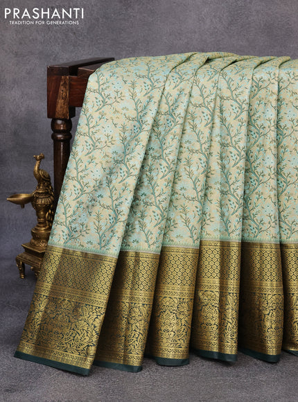 Tissue semi kanjivaram saree beige light blue and dark green with allover brocade weaves and zari woven border