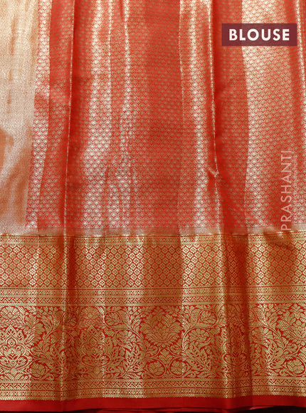 Tissue semi kanjivaram saree cream and red with allover brocade weaves and zari woven border