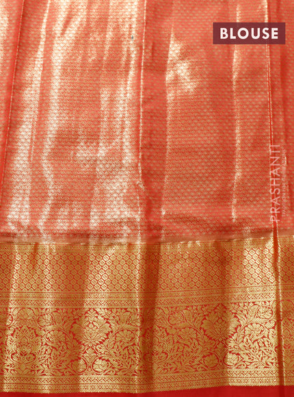 Tissue semi kanjivaram saree cream and red with allover brocade weaves and zari woven border