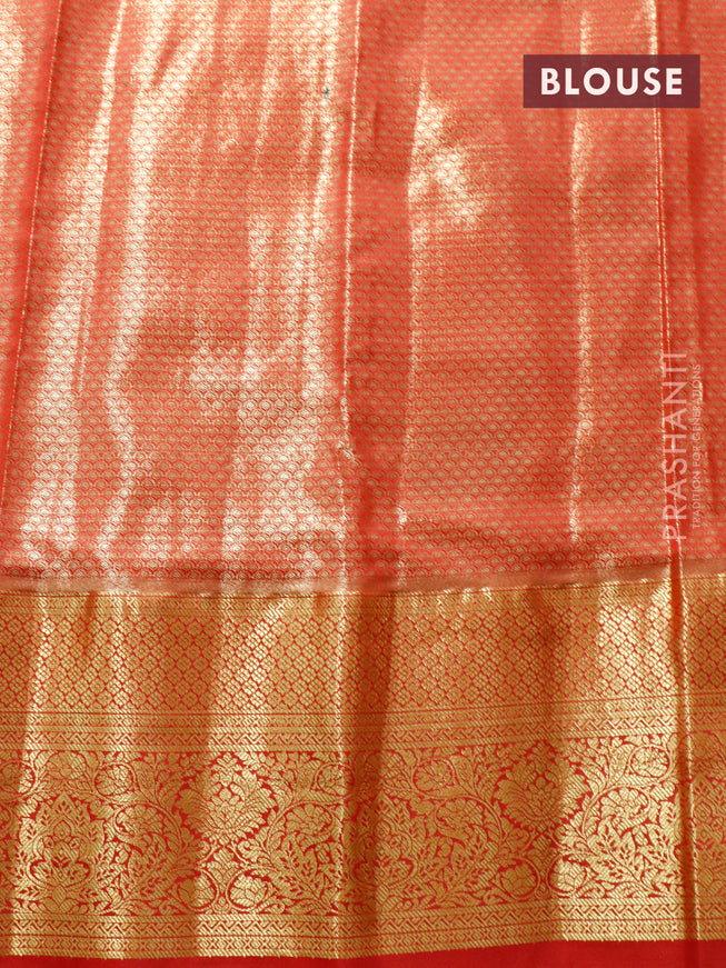 Tissue semi kanjivaram saree cream and red with allover brocade weaves and zari woven border