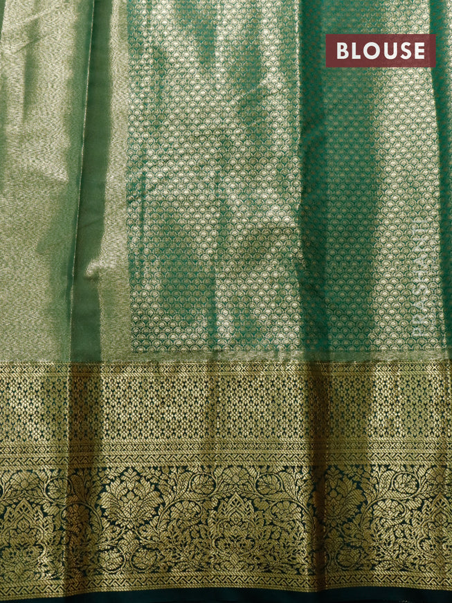 Tissue semi kanjivaram saree beige pink and dark green with allover brocade weaves and zari woven border