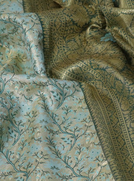 Tissue semi kanjivaram saree beige light blue and dark green with allover brocade weaves and zari woven border