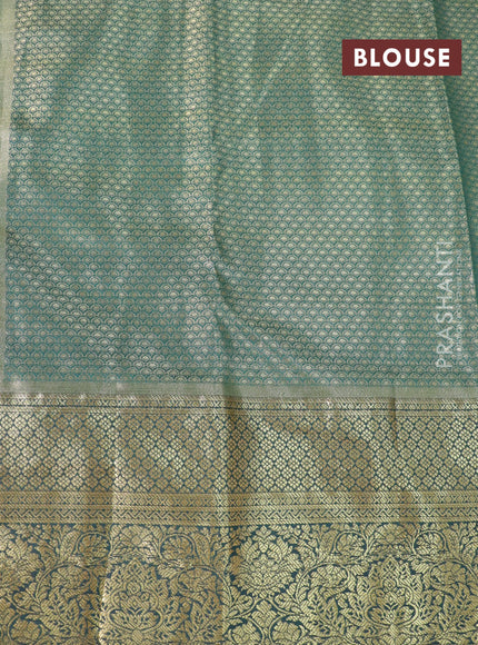 Tissue semi kanjivaram saree beige light blue and dark green with allover brocade weaves and zari woven border