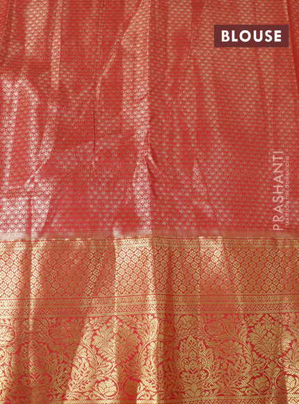 Tissue semi kanjivaram saree cream pink and red with allover brocade weaves and zari woven border