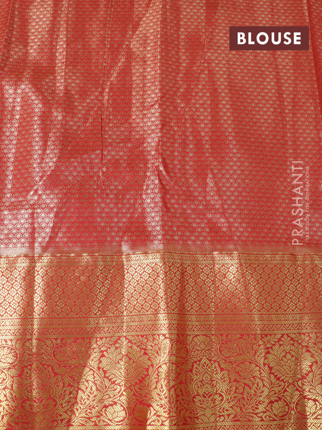 Tissue semi kanjivaram saree cream pink and red with allover brocade weaves and zari woven border