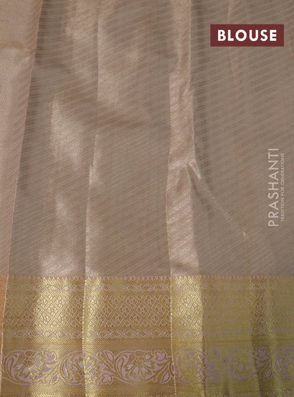 Tissue semi kanjivaram saree cream teal blue and baby pink with allover brocade weaves and zari woven border