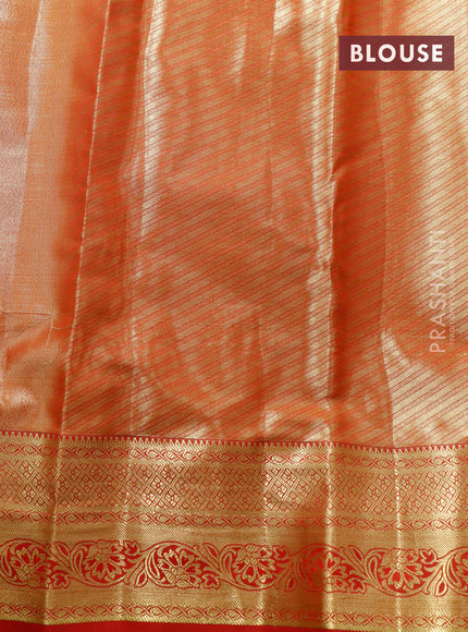 Tissue semi kanjivaram saree cream and red with allover brocade weaves and zari woven border