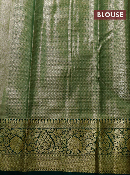 Tissue semi kanjivaram saree beige red and dark green with allover brocade weaves and zari woven border