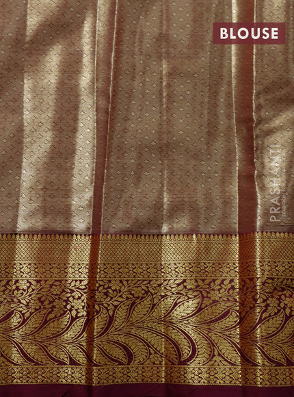 Tissue semi kanjivaram saree red and purple with allover floral brocade weaves and long zari woven border