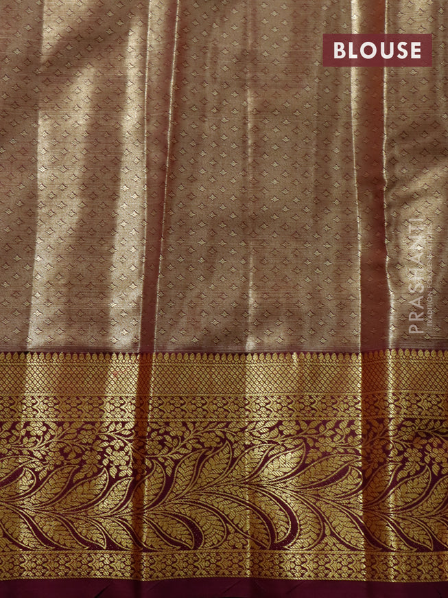 Tissue semi kanjivaram saree red and purple with allover floral brocade weaves and long zari woven border