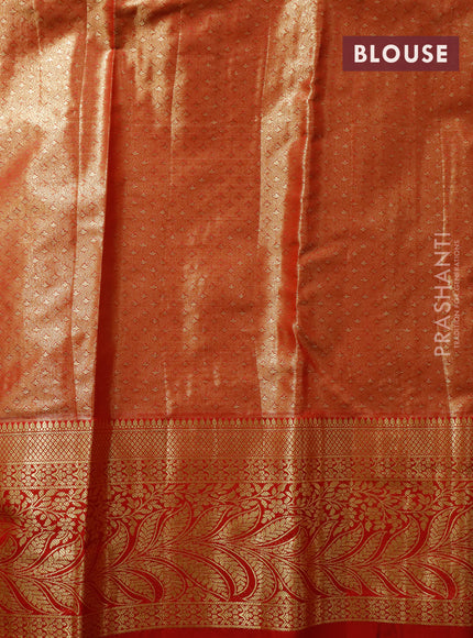 Tissue semi kanjivaram saree cream teal blue and red with allover floral brocade weaves and long zari woven border