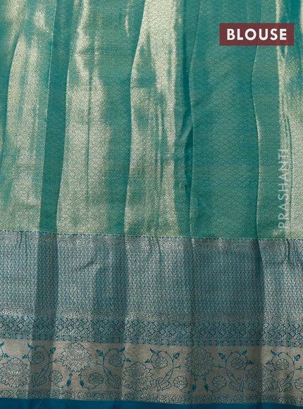 Tissue semi kanjivaram saree teal green shade and teal blue with allover floral brocade weaves and long zari woven border