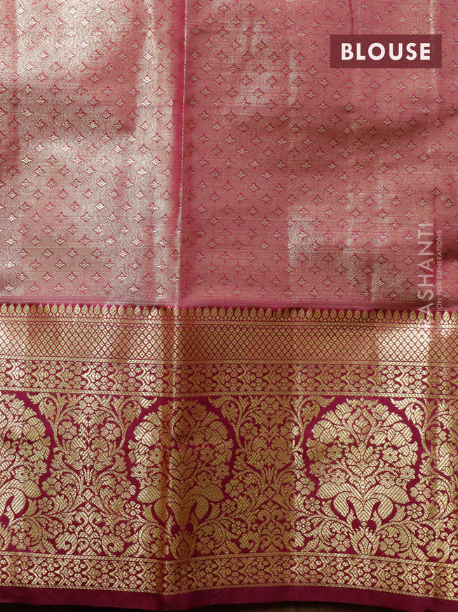 Tissue semi kanjivaram saree cream red and purple with allover floral brocade weaves and long zari woven border