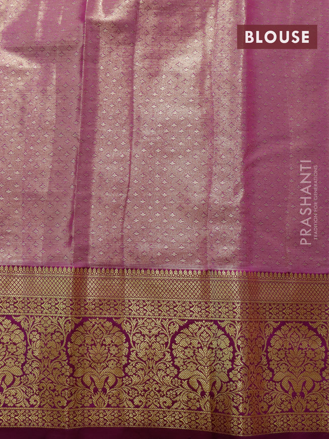 Tissue semi kanjivaram saree cream pink and purple with allover floral brocade weaves and long zari woven border