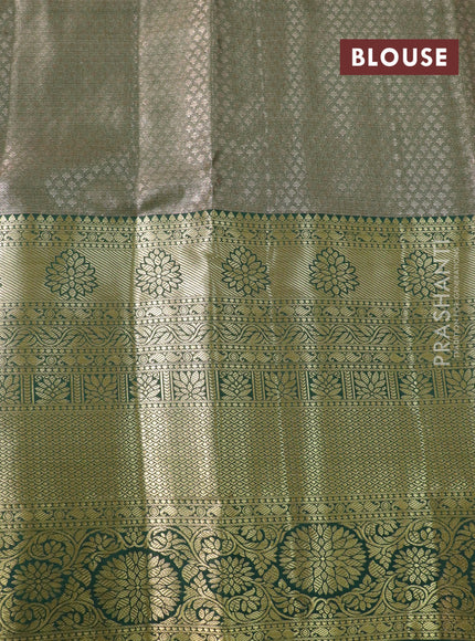 Tissue semi kanjivaram saree beige and dark green with allover brocade weaves and long zari woven border