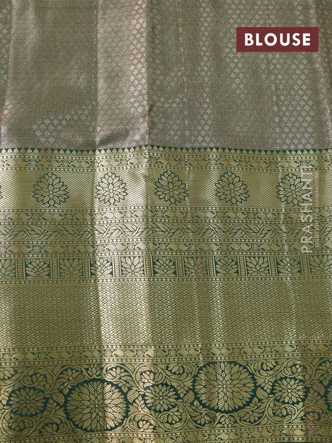 Tissue semi kanjivaram saree beige and dark green with allover brocade weaves and long zari woven border