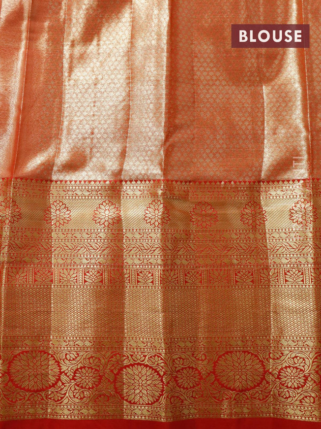 Tissue semi kanjivaram saree cream and red with allover brocade weaves and long zari woven border