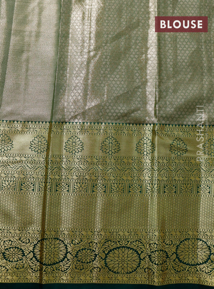 Tissue semi kanjivaram saree beige and dark green with allover brocade weaves and long zari woven border