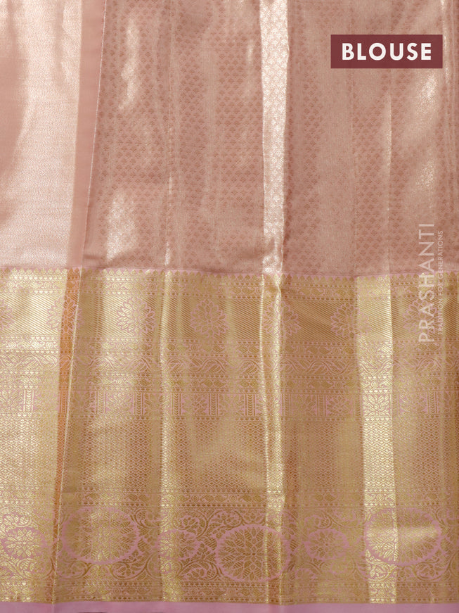 Tissue semi kanjivaram saree beige and baby pink with allover brocade weaves and long zari woven border