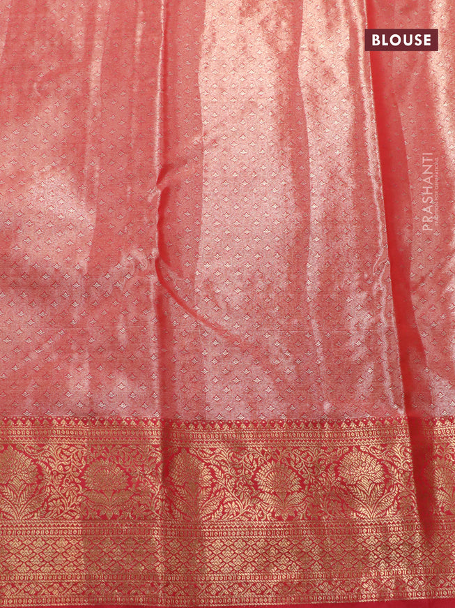 Tissue semi kanjivaram saree beige grey and red with allover paisley brocade weaves and floral zari woven border