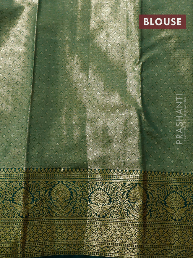 Tissue semi kanjivaram saree cream red and dark green with allover paisley brocade weaves and floral zari woven border