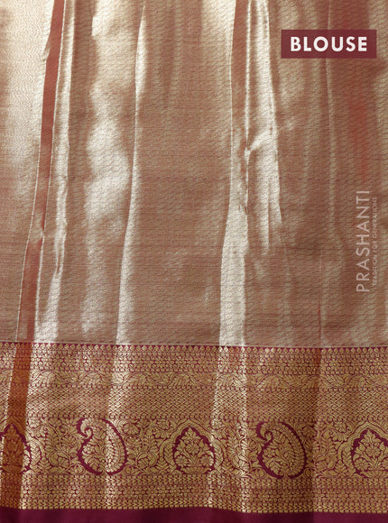 Tissue semi kanjivaram saree light pink and purple with allover brocade weaves and zari woven border